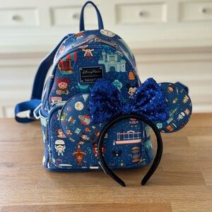 Loungefly Disney Parks Attractions Mini Backpack with Headband